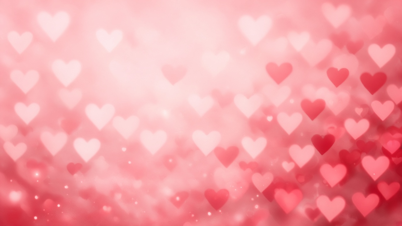 Soft pink and red heart-shaped bokeh lights, romantic minimal background, original AI holiday wallpaper