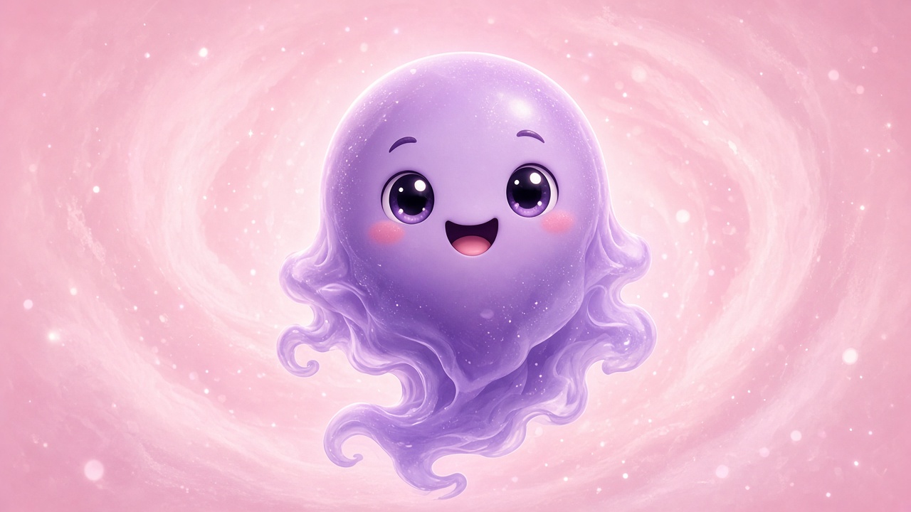 Centered cute smiling purple ghost character on soft pink background, avatar composition, original AI profile picture wallpaper