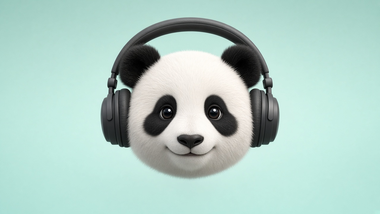 Centered cute panda face wearing unbranded headphones on a mint background, avatar composition, original AI profile picture wallpaper