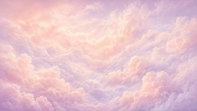 Soft pink, peach and lilac cotton candy clouds filling a dreamy pastel sky, gentle and calming, original AI aesthetic wallpaper