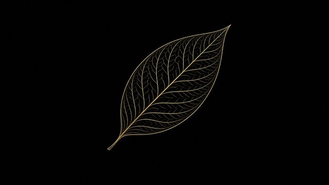 Elegant thin gold line art of a single leaf on pure black background, original AI dark AMOLED wallpaper