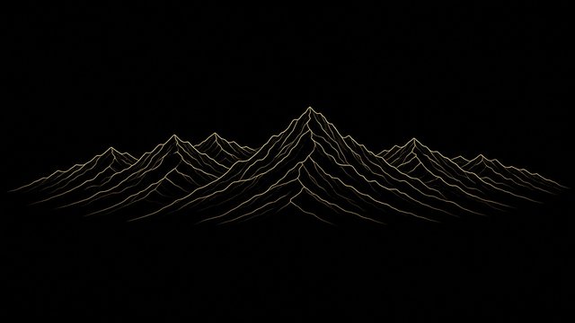 Minimal thin gold line art of mountain ridges on a pure black background, elegant and simple, original AI dark AMOLED wallpaper