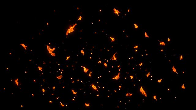 Drifting orange ember sparks and tiny flames floating upward on a pure black background, original AI dark AMOLED wallpaper