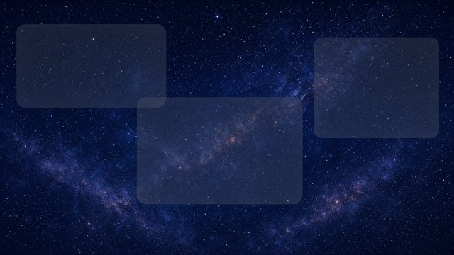 Flat 2D desktop wallpaper of a starry night sky with three large faint semi-transparent rounded rectangle zones overlaid flat on the screen, empty, no objects, no text, original AI organizer wallpaper