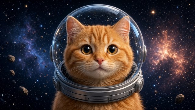 Centered cute orange cat wearing a glass space helmet with stars, avatar composition, original AI profile picture wallpaper