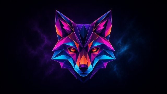 Centered geometric neon fox head illustration on a dark background, avatar style, original AI profile picture wallpaper