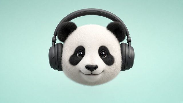 Centered cute panda face wearing unbranded headphones on a mint background, avatar composition, original AI profile picture wallpaper